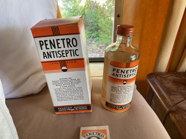 Penetro Antiseptic vintage glass medicine bottle with box 6 ounces