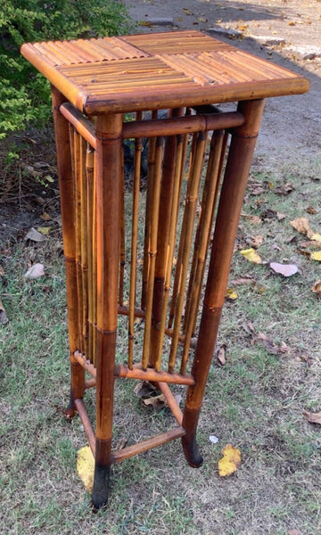 Vintage Boho Coastal Rattan wicker wood Bamboo Plant Stand Pedestal Table mcm