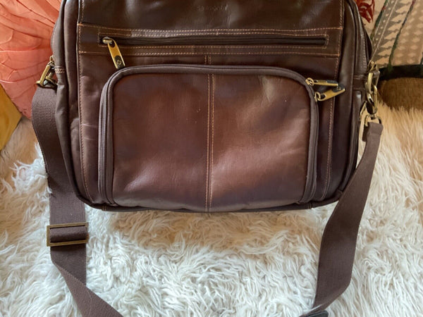 Samsonite Brown Thick  Soft Leather Briefcase Travel Bag Computer VTG