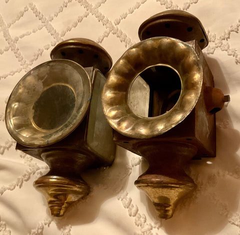 Pair Antique Brass Wagon Carriage Driving Lantern Lamp Lights Vintage