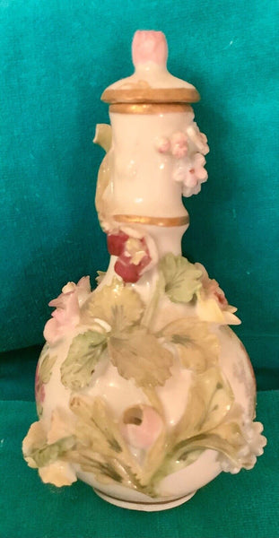 Antique Dresden Potschappel Porcelain Miniature  Encrusted Perfume Bottle