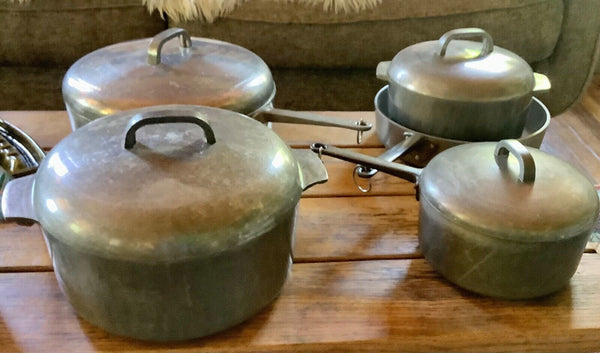 Vtg set Royalty Nasco pot Pan Dutch Oven skillet  Aluminum Korea cookware