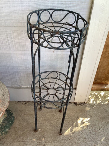 Vtg  Wrought Iron 2 Plant Stand Plantstand tier tiered pot holder planter