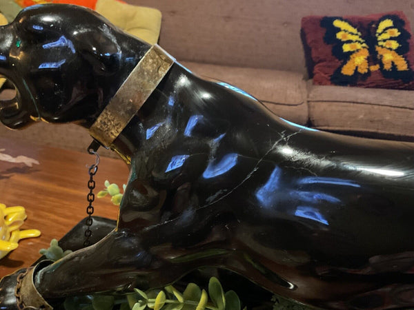 Vintage 1953  LANE CO  Ceramic Black Panther  TV Light Lamp NICE Works MCM 15”