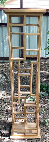 Vtg Pillar Pedestal Plant Stand Display Art geometric gold heavy iron metal