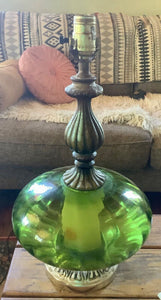 Vintage MCM mid century modern GREEN Hollywood Regency Glass Table Lamp retro