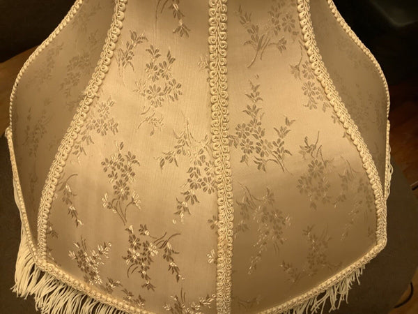 Victorian Style cream  Silk & Fringe Floor Table  Large  Lamp Shade Vtg brocade