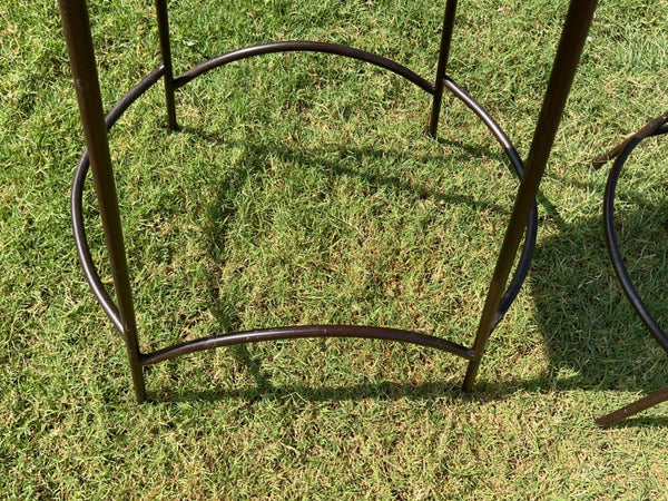 Vtg pair Arthur Umanoff Bars Stool Mid Century Modern Wrought Iron Wicker Boho