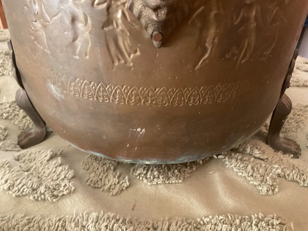 Copper Brass Planter Urn Figural Goat Handles Nymphs Fairies Flower lion feet