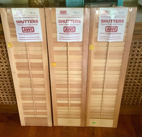 VTG lot 3 AWC American Wood Colony Louvered Wood Shutters 9 by 32 inches NEW