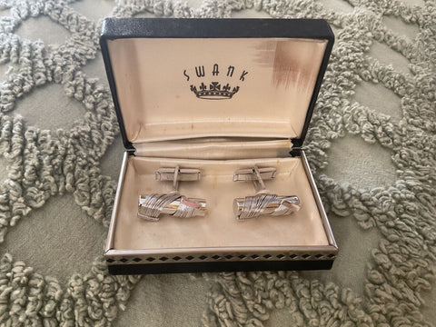 Vintage SWANK Silver Tone Cufflinks cuff links new in box