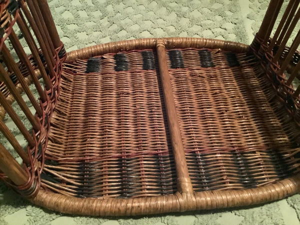 VTG WICKER RATTAN BED LAP BREAKFAST SERVING TRAY W/ 2 SIDE COMPARTMENTS