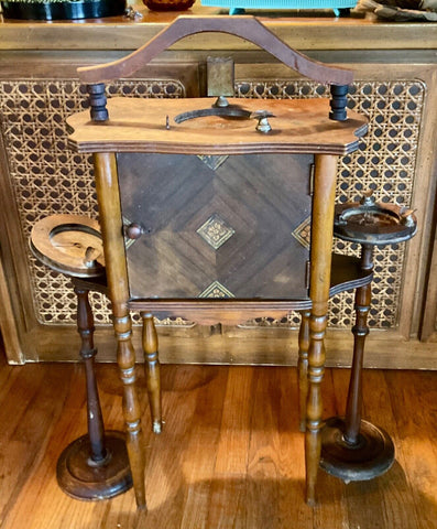 Vintage antique wood cigar smoking Table ashtray humidor Stand chest