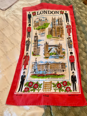 Vintage souvenir linen tea dish towel London buildings  Lamont cotton L1705
