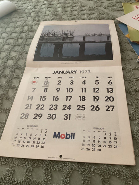 Vtg Original 1973 Mobil Oil  gas advertise company Calendar