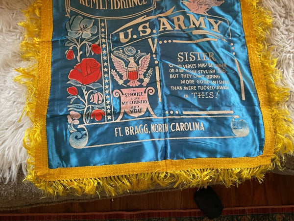 VTG WWII era Military sister Silk Satin Pillow Cover Case Slip Army Ft. Bragg
