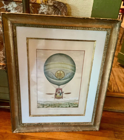 Vtg  Hot-Air Balloon Litho Handmade Italy F. Carmine V. Cioni  Art gold frame