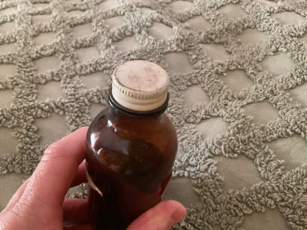 Collectible Vtg Amber Glass Apothecary Hydrogen Peroxide Partial Bottle antique