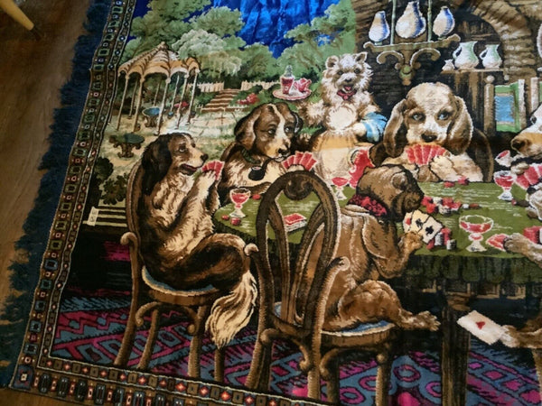 68"by 48" Tapestry Rug Dogs Playing Poker Cards Wall Hanging Man Cave Bar Italy
