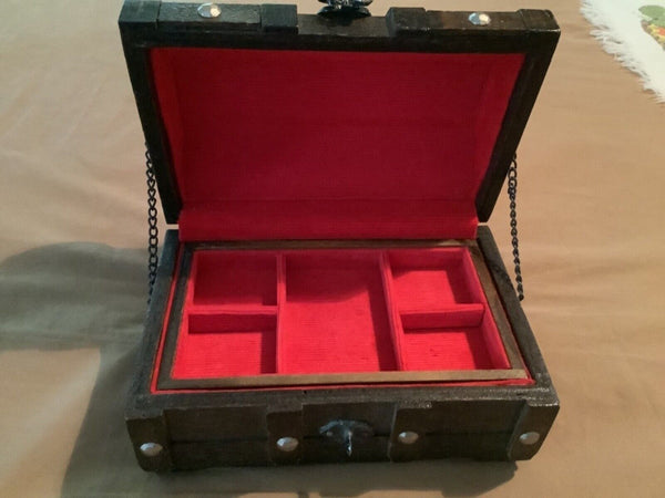 Vintage Gothic Wood Treasure Pirate Chest Jewelry storage trinket  Box  tray