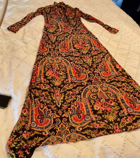 VTG Serbin Muriel Ryan Womens Maxi Dress Blue orange Floral paisley Boho