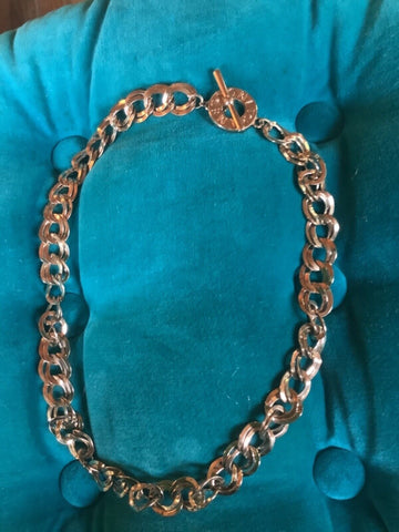 Monet Vintage Chain Necklace choker Brushed Gold Shiny Linked Chunky Signed