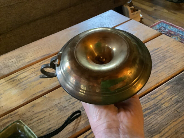 Vintage Brass Chamber Stick Candle Holder with Finger Loop & Drip Tray