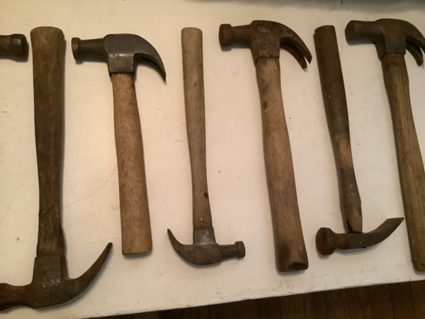 Lot 13 Old Hammer  Claw Vintage Collectible Wood Handle tools