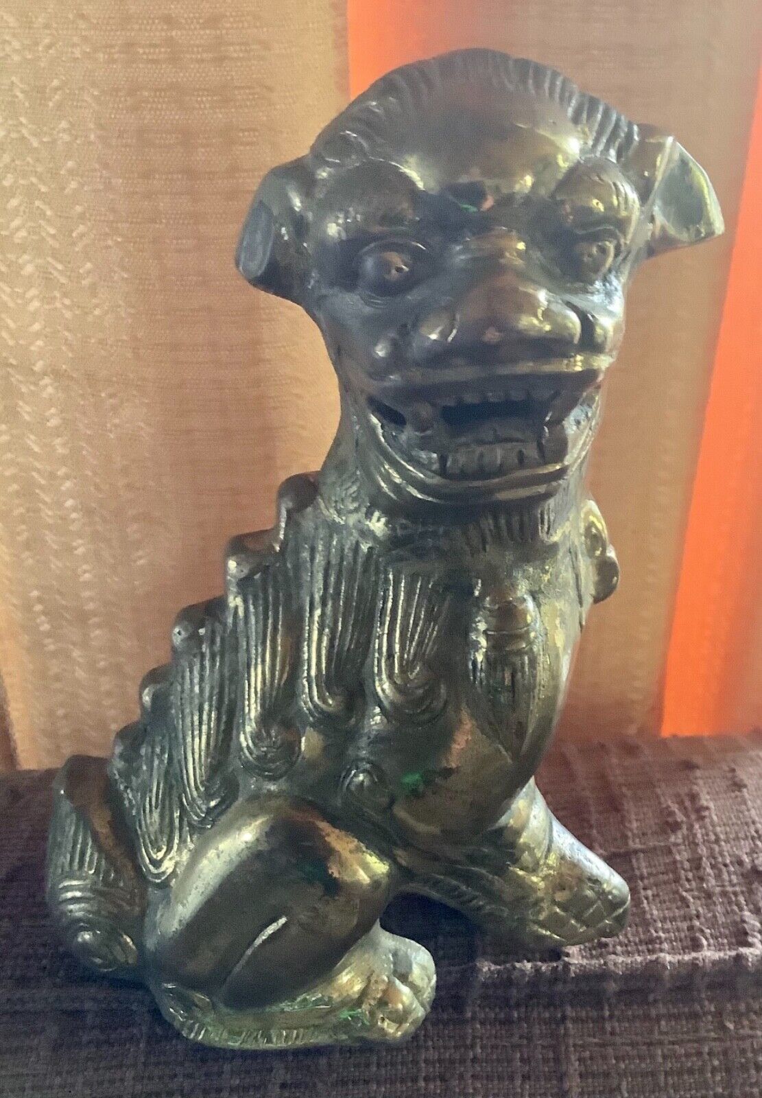 Vintage Chinese Brass Foo Dog Lion Protector Statue Feng Shui Door bookend