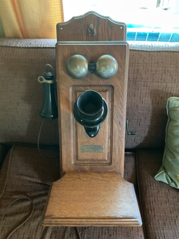 Antique  vintage North Electric Telephone  phone Oak  Wall Mount Crank updated