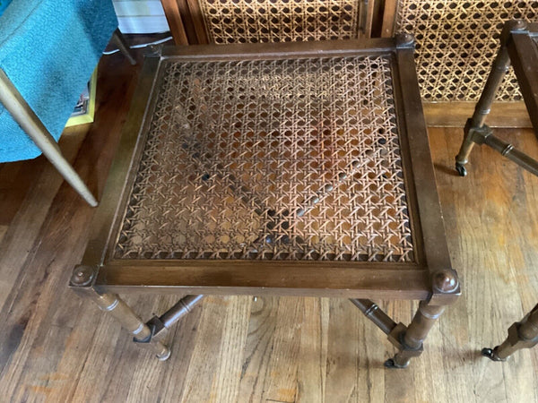 Vtg Hickory Chair Co. End/side Tables  cane wood glass castors faux bamboo