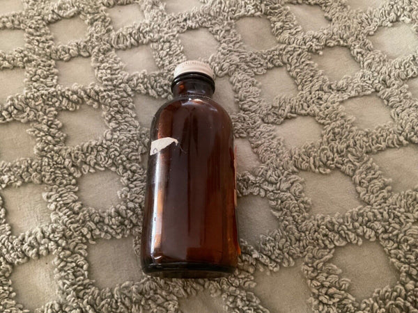 Collectible Vtg Amber Glass Apothecary Hydrogen Peroxide Partial Bottle antique