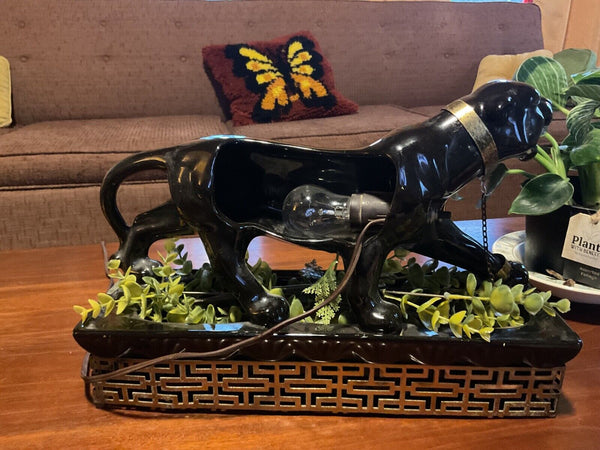 Vintage 1953  LANE CO  Ceramic Black Panther  TV Light Lamp NICE Works MCM 15”