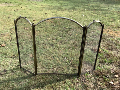 Vtg gold brass tone mesh Folding Fireplace Screen 3 Panels Vintage handles