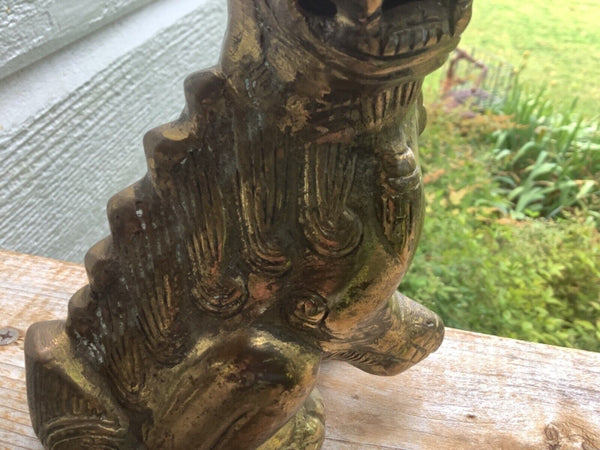 Vintage Chinese Brass Foo Dog Lion Protector Statue Feng Shui Door bookend