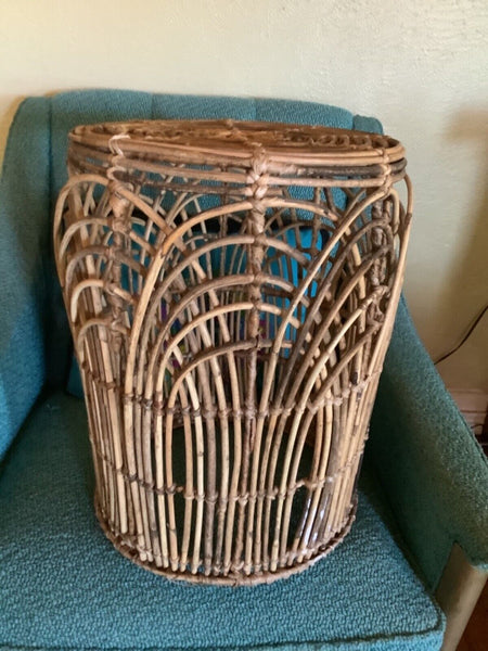 Vtg end table Plant Stand Ottoman Stool Twig Rattan Wicker Boho Mid Century wood