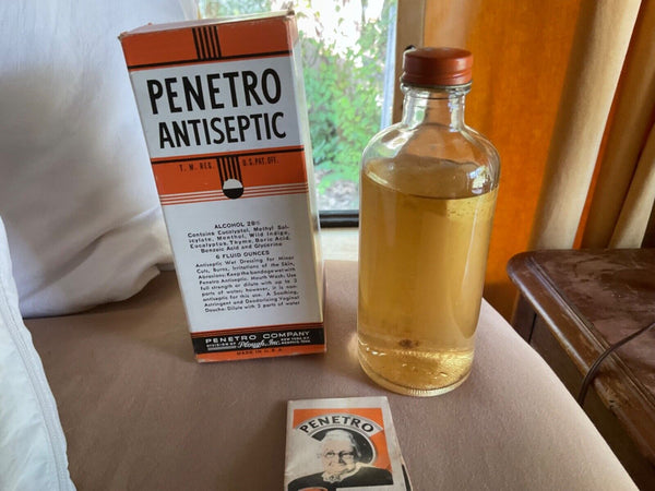 Penetro Antiseptic vintage glass medicine bottle with box 6 ounces