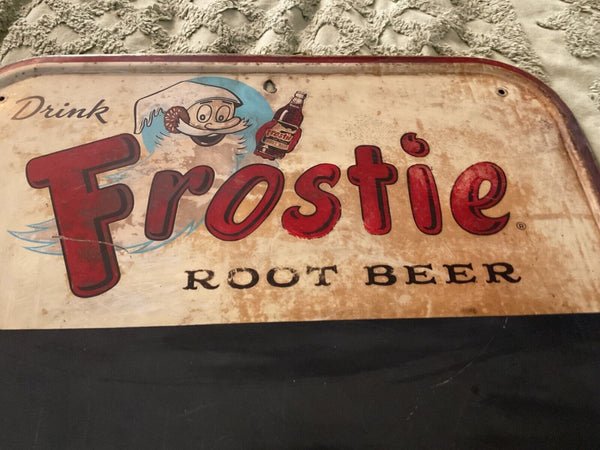 VINTAGE metal  FROSTIE ROOT BEER soda ADVERTISING SIGN BLACKBOARD