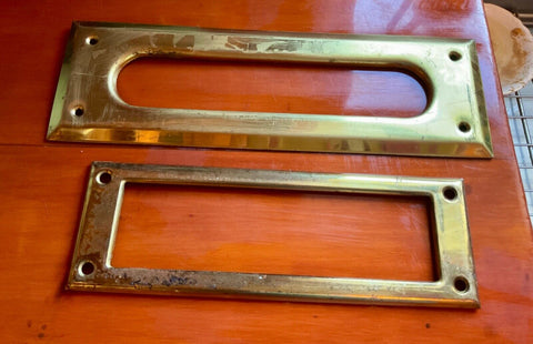 Vintage Brass Mail Slot Letter Door As Is Worn Front And Back Plates