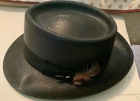 Vintage Deion Dobbs Men's Hemp Straw Oval Hat black large fedora