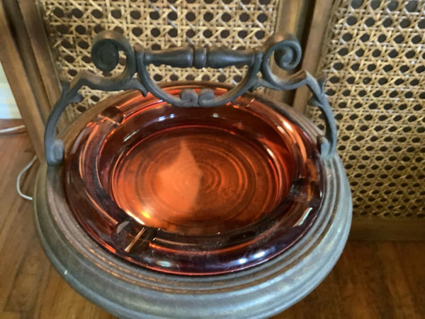 Vtg Art Deco brass Floor Ashtray Cigar Room Lounge Smoking Stand 1950s