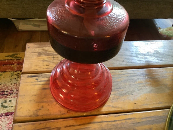 Vintage EAGLE Red Pedestal Red Tip  Kerosene Oil Lamp 18” Tall with Chimney