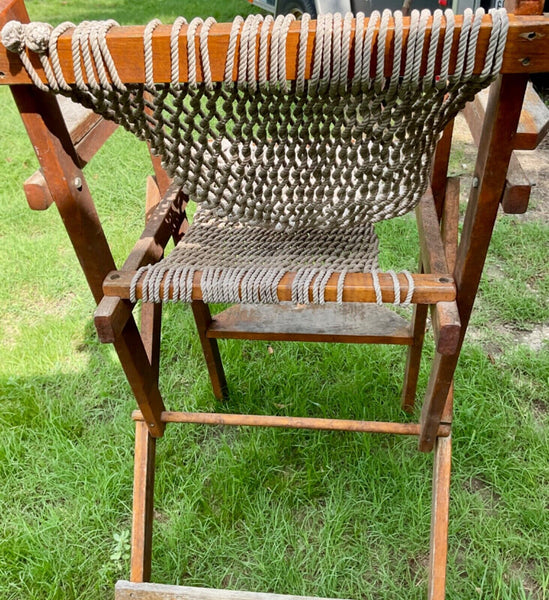 Vintage rare Hatteras Hammocks Woven Rope stool chair seat wood wooden