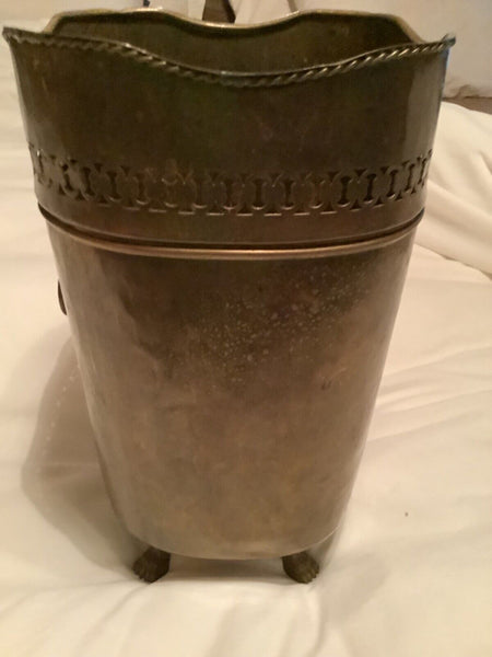 Vintage Brass Wastebasket Footed Trash Can planter Lions Head claw feet