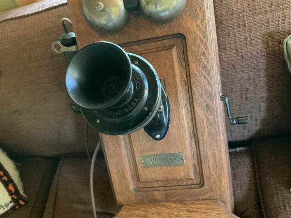 Antique  vintage North Electric Telephone  phone Oak  Wall Mount Crank updated