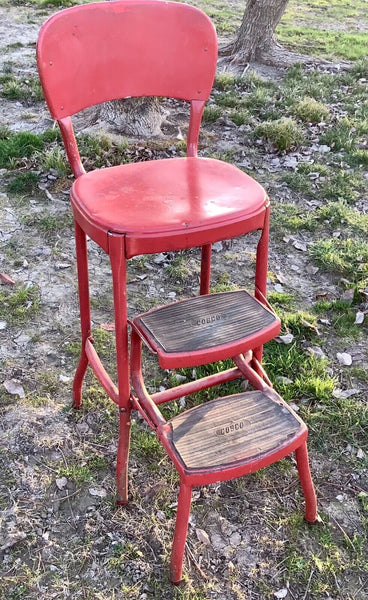 MCM Vintage Red Cosco Kitchen Step Stool Chair Pull Out Steps  mid century retro