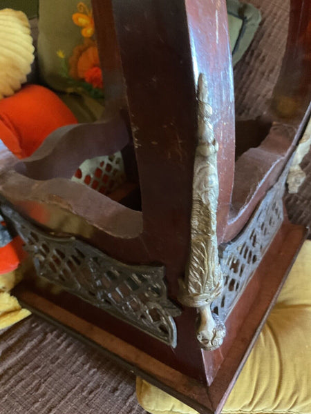 Antique Vtg Mahogany Marble Brass Griffon Renaissance Fern plant Stand table top