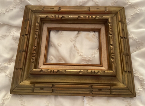 Vtg linen Ornate Carved Wood Picture Frame Gold Mexico wooden for art painting