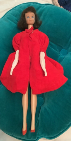 Vintage 1958 Barbie skippEr doll Accessories Red Cloak  White Gloves brunette