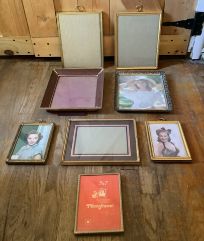 Lot of 5 Vintage Brass Metal Gold Tone Picture Frames Easel Back 8x10 5x7 Bifold